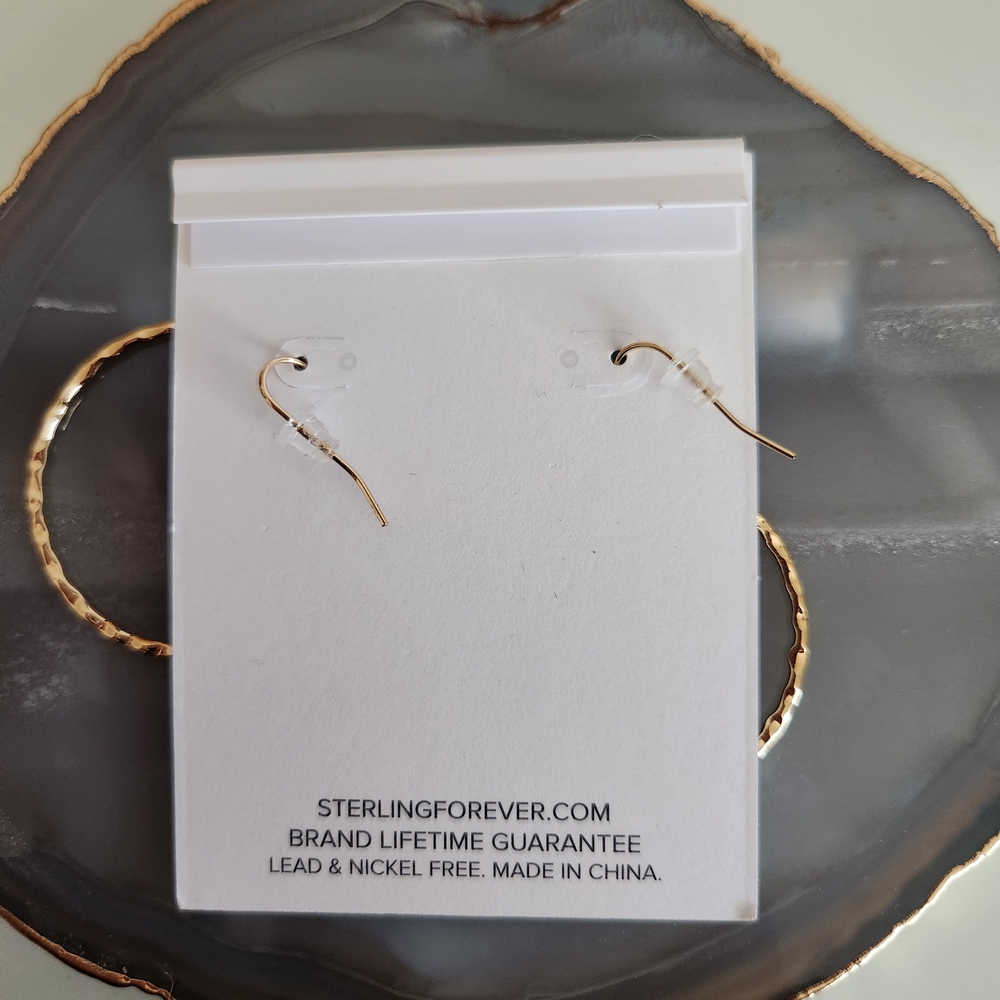 Sterling Forever 14K Gold Hammered Hoop Earrings | NWT Statement - Picture 3 of 3